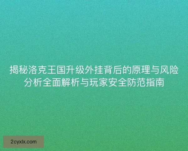 揭秘洛克王国升级外挂背后的原理与风险分析全面解析与玩家安全防范指南